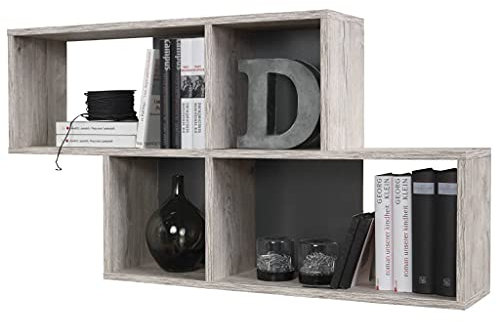FMD Wandregal mit 4 Fächern Sandeiche, Regale Wand Sideboard Wandregal Bücherregal für Wohnzimmer, Schlafzimmer und Büro