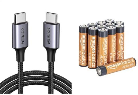 UGREEN USB C to USB C Charger Cable 60W C to C Cable Fast Charge Type C Data Lead & Amazon Basics AAA Alkaline Batteries, High-Performance (Triple A), 10-Year Shelf Life, 12-Pack