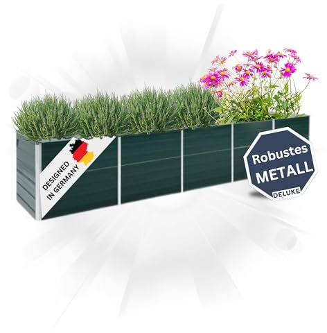 DELUKE Hochbeet für Garten Oskar Grün | 400x80x45cm | Verzinkter Stahl | Wetterfest | Gartenbeet Kräuterbeet Blumenbeet Beet hoch Frühbeet für Garten Gemüsebeet