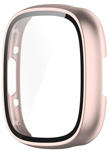 Schutzhülle für Fitbit Versa 4 Uhrengehäuse Smartwatch Case, 2 Stück Kratzfest Stoßfest Case Cover, Weiche/PC Galvanisiertes Gehäuse Kompatibel mit Sense2 Watch (PC integriert,Rose-Gold)