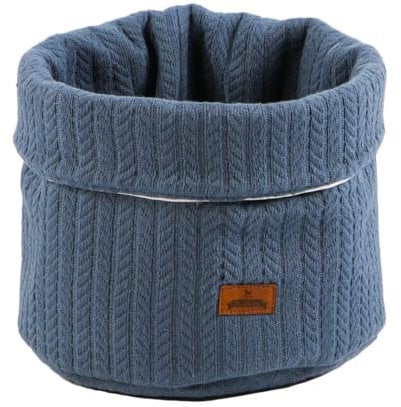 Puckdaddy Leevke Storage Basket Organiser in Denim Blue Cable Knit Pattern Baby Gift Set for Birth 1 Storage Basket 22 x 22 cm 100% Cotton Oeko-Tex Tested