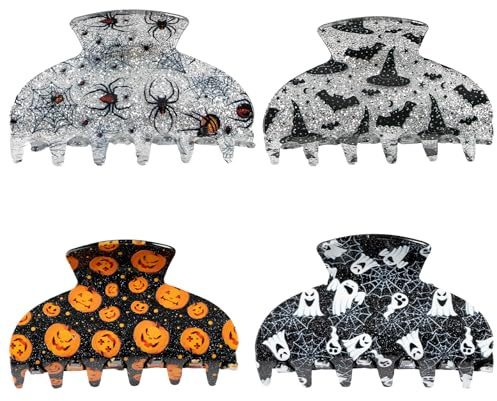 Lot De 4 Accessoires De Cheveux Halloween, Pinces à Cheveux Citrouille Pince à Cheveux Bat Pince à Cheveux Ghost Acrylique épingles à Cheveux, Halloween Party Accessoires De Cheveux