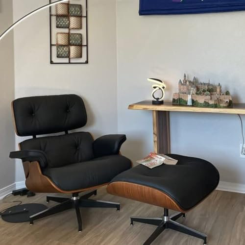 BloomBirch Echtleder-Entspannungssessel mit Fußhocker, moderner Fernsehsessel, drehbarer Chaiselongue mit Ottomane, fester Neigungswinkel von 105°, einzigartiges Design mit gepolstertem Kissen