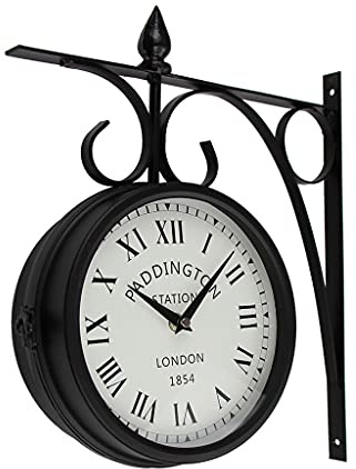Doppelseitige Uhr Paddington Station 360° drehbare Metallwanduhr