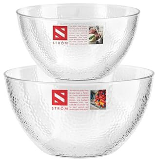 HOMESHOPA Clear Plastic Serving Mixing Bowls, 2 Pack 30oz & 60oz Reusable Lightweight Durable Popcorn Salad Bowls, Round Multiuse Kitchen Bowl Set