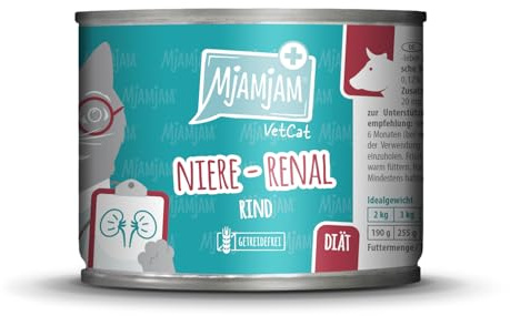 MjAMjAM VetCat - Premium Nassfutter für Katzen - Diät – Niere - Renal - Rind, 1er Pack (1 x 200g), getreidefrei