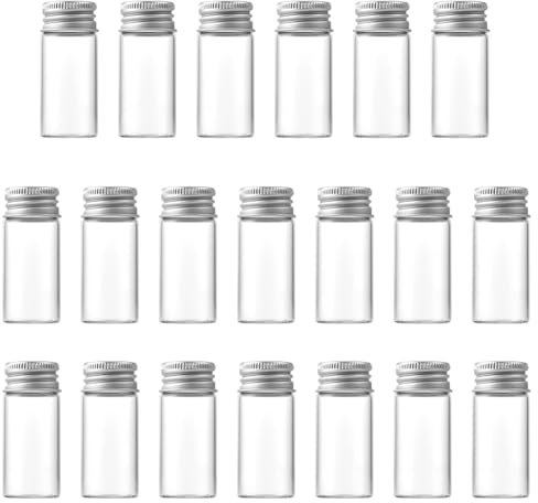 Lot de 20 mini flacons vides en verre de 10 ml - Flacons vides pour échantillons de liquide - Flacons de rangement pour bijoux, perles, messages de mariage - Avec bouchons à vis en aluminium