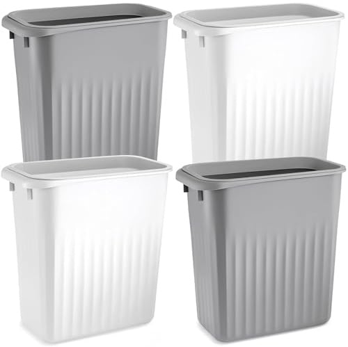 Elsjoy 4 Pack 7.5L / 2 Gallon Plastic Trash Can, Slim Waste Basket Bathroom Small Garbage Can, Rectangular Trash Bin for Office, Kitchen, Bedroom