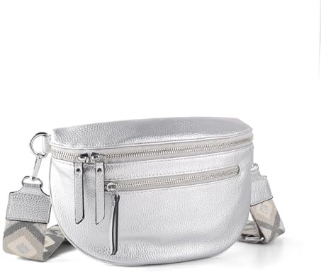 Bauchtasche Damen PU Leder Crossbody Bag Damen Brusttasche Damen Klein Umhängetasche Damen Moderne Taschen Vintage Trangetasche für Mädchen und Damen (Silber)