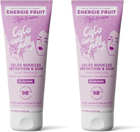 ENERGIE FRUIT | Gelée soin & définition coco curl sans rincage | Cheveux ondulés & bouclés | Huile de coco BIO| 200ML (Lot de 2)