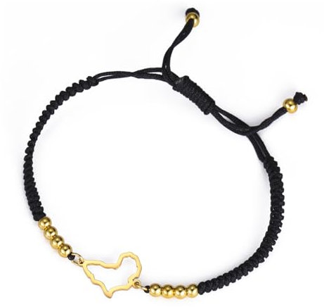 UNIFT Afrika-Karten-Armband für Damen und Herren, Edelstahl, minimalistisch, ausgehöhltes Herz, Afrika-Karte, Kontinent, Umriss mit einer Perle, buntes Gewebe, verstellbare Armbänder, ethnischer