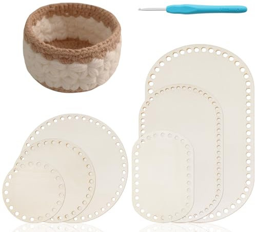 NZZVNZ 6 Stück Korbboden zum Häkeln, Holzboden für DIY Korbflechten, Gehäkelter Korbboden Holz, Hohler Häkelkorb