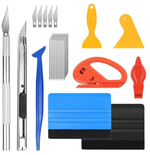 NCZCDZSW Folierungs Werkzeug 24 Stück Rakel für Folie Rakel Set für Folierung Folienrakel Auto Folierungs Werkzeug mit 2 Filzrakel Rakel Präzisionsmesser Plastikspachtel Cutter Messer mit 15 Klingen