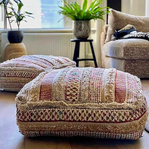 Böhmischer Bodenkissen mit Füllung - Mischung aus Reiner Wolle und Baumwolle - Füllstoff Nicht im Lieferumfang enthalten - 60x20cm - Puff Ottomane Handarbeits-Patchwork mit Handarbeit Pouf Pouffe