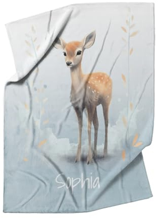 fotobar Babydecke mit Namen personalisiert – Rehkitz – Namensdecke Baby 75 x 100 cm, Flauschiger Fleece, Geschenk zur Geburt und Taufe