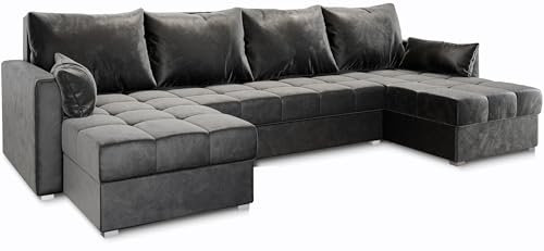 Masseno Ecksofa NAKO mit Schlaffunktion U-Form, Sofa mit Bettkasten, Wohnzimmersofa, Couch, Soffa, Bettsofa, Couchgarnitur- Grau, Paros 06