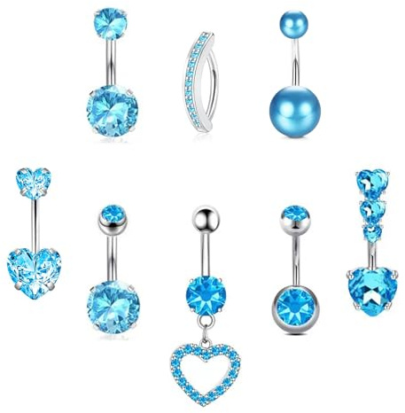 Habselikob Bauchnabelpiercing 14G Chirurgenstahl Piercing Bauchnabel für Frauen CZ Herz Schmetterling Clicker Bauchnabelpiercing Ring Blau Gold Sliber Rosa