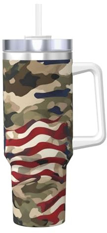 VANTUT Amerikanische Flagge, Camouflage, Eisbully mit Griff, tragbar, für heiße kalte Getränke, Reisen, Fitnessstudio, Zuhause und Outdoor-Aktivitäten
