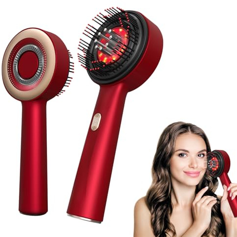 Kopfmassagegerät Elektrisch 3-in-1 mit 3 Massage Modi,6ML Haaröl-Applikator | EMS Kopfhautmassagebürste, IPX7 Wasserdicht, 360° Knetmassage, 72 Massagezähnen und 5 ölgebenden Rollen, Rot