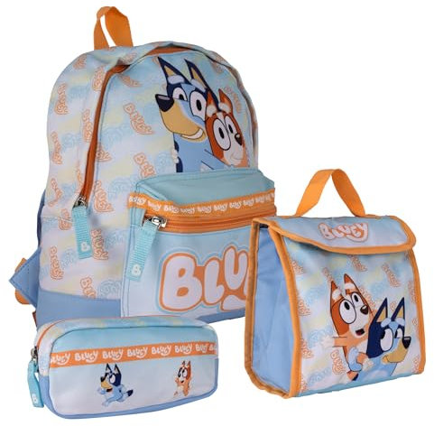 BlueY & Bingo Mochila Bolsa de almuerzo y estuche de lápices para niños, azul