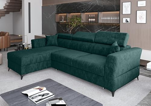 AXLIVING Ecksofa klein mit Schlaffunktion Bettkasten Ribella 265 cm türkis L-Form Links