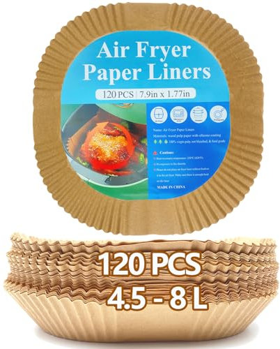 120 Backpapier für Heißluftfritteuse 4.5L-8L, Airfryer Backpapier 21-25cm, BPA-frei Baking Paper Eckig, Antihaft Pergamentpapie Kompatibel mit COSORI Philips Cecotec Midea Russell Hobbs Airfryer