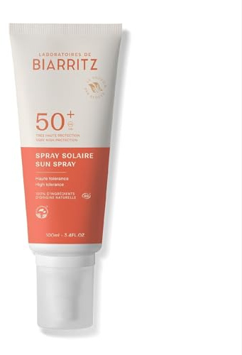 Laboratoires de Biarritz - Spray Solaire SPF50+ - Certifié Bio - Visage et Corps - Pour Bébés, Enfants et Adultes - Texture Fluide Légère - 100ml - Fabriqué en France