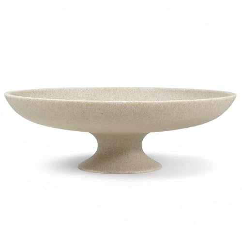 HFWDGTAO Beige Dekoschale mit Fuß, 29 cm – Moderne Obstschale & Schlüsselschale, große Ablageschale für Küche, Flur, Wohnzimmer, Couchtisch und Esstisch