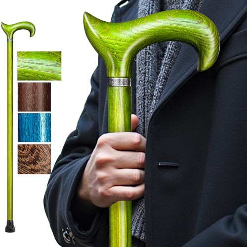 ispuoocti Handgefertigter Gehstock Holz Damen und Herren, mit 136 kg Belastbarkeit Gehstöcke Für Senioren,Ergonomische Derby-High-End-Gehstöcke aus Natürlichem Massivholz,Geeignet Für Geschenke