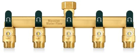 HugWaFlw Distributeur 5 Voies, Robinet Double Machine a Laver, Adaptateur Robine, 5 Voies Diviseur de Tuyau Arrosage, Filetage de 3/4Pouce, Débit d'eau Réglable et Verrouillable-Poignée Verte