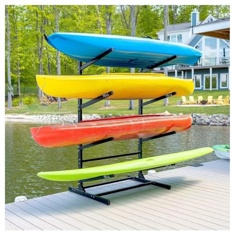 Heavy Duty Kayak Storage Rack, Freestanding Stand with Wheels for Outdoor and Garage Storage – 4 Layers for Kayak, Canoe, Surfboard and Paddleboard