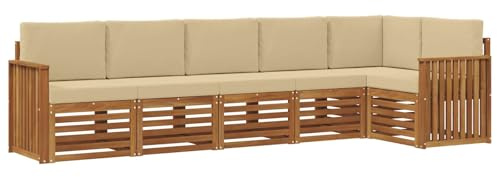 vidaXL Sofagarnituren 6 pcs Natur und Beige Massivholz Akazie, Garten, modernes Outdoor-Sofa, L-förmige Lounge, Terrasse, langlebiger Komfort fürs Patio