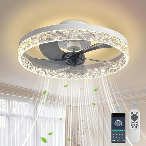 AHAWILL Deckenventilator mit Beleuchtung 50 cm, LED-Deckenleuchte mit Ventilator, Flacher Deckenventilator mit Fernbedienung und App, 6 Geschwindigkeitsstufen,Timerfunktion, Dimmbar, für Schlafzimmer