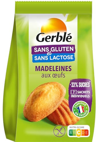 Gerblé Madeleines Nature – Sans Gluten & Sans Lactose – Madeleines Moelleuses à Emporter, Source de Fibres, Sans Huile de Palme, 200 g