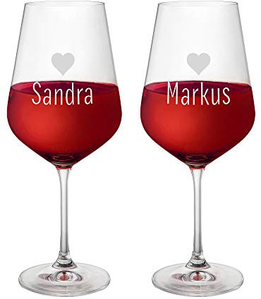 Set de 2 copas de vino tinto con grabado – Corazoncito – Personalizado con [NOMBRE] – Regalos de amor – Regalos de San Valentín – Regalos de Navidad para el novio o la novia – Capacidad aprox. 644 ml