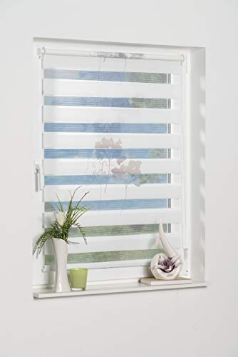 K-home Klemmfix Doppelrollo Denia ohne Bohren Petrol-Grau 90 x 150 cm (B x L) Design:Blume
