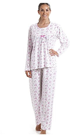 Camille Womens Classic Cotton Jersey Pink Floral Print Pyjama Set 16-18