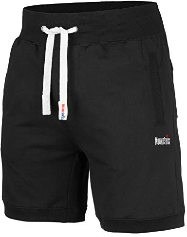 Mount Swiss Kurze Freizeithose Herren Luca I Kurze Sweatpants Herren mit Taschen und Tunnelzug I Kurze Hose für Heim und Hobby I Bequeme Sport Shorts Farbe: schwarz, Gr. S