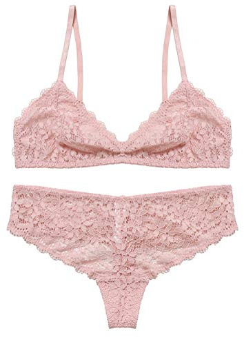 Awake Lingerie Selected Bralette Pizzo e Slip, Soft Lace Reggiseno Triangolo Floreale Senza Ferretto Non Imbottito, Biancheria Intima Sexy Donna