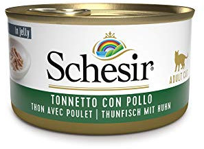 Schesir Cat Jelly Thunfisch mit Huhn, Katzenfutter nass in Gelee, 24 Dosen x 85 g