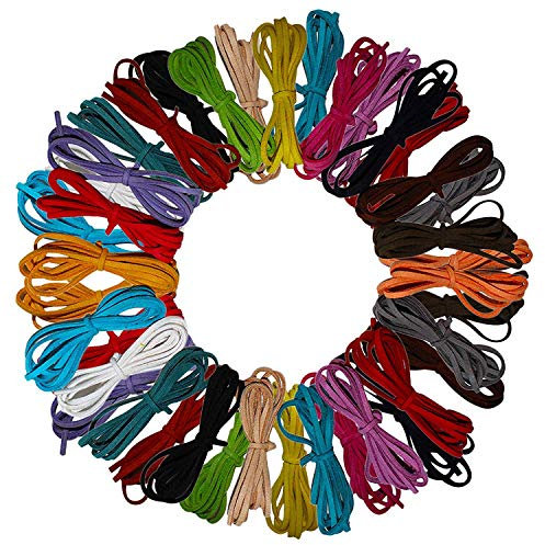 Bkrdty Faux Wildleder Schnur 40 stück Mehrfarbig Wildleder Lederband 3mm*1m Lederschnur fur Armband Halskette Schlüsselanhänger Schmuck DIY Handwerk 20 Farben