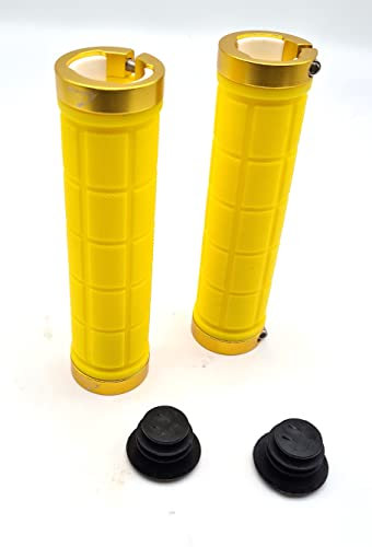 Fahrrad Lenker Griffe Fahrradgriffe Lenkergriffe mit Lenkerendkappen rutschfeste Gummi Fahrrad Griff mit AluminiumRing für Rennrad Citybike Mountainbike Klapprad (Gelb)