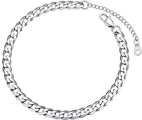 FOCALOOK Bracelet de Cheville Femme Acier Inoxydable Chaîne de Pied à Maille 6mm/25cm pour Homme Garçon