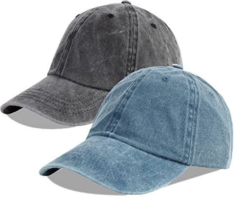LANGZHEN Unisex Baseball Cap 100% Baumwolle Fits Männer Frauen Washed Denim Verstellbare Dad Hat (Schwarz+Denim Blau, One Size)