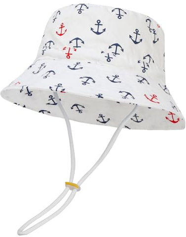 MASOCIO Cappellino Neonato Bambino Bambina Estivo Sole Cappello Bambini Bimbo 12 18 1 2 Anni con Sottogola Regolabile età 6-24 Mesi Anchor Bianco