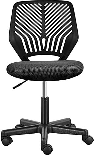 Yaheetech Adjustable Computer Armless Office Chair with Rolling Wheels and PP Back Support for Home Work Students Study Black