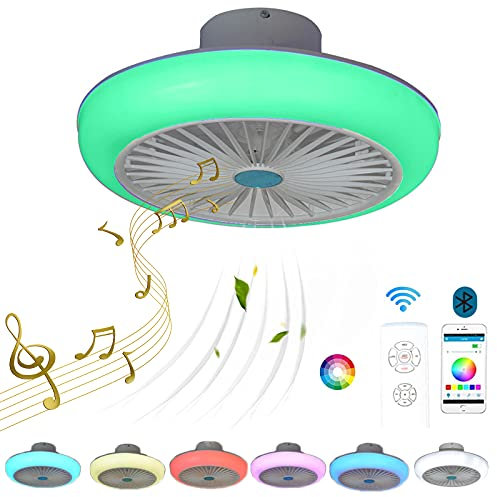 VOMI LED Ventilador de Techo con Lámpara y Bluetooth Altavoz Regulable Luz del Ventilador RGB Cambios de Color Mando a Distancia Silencioso Ventilador para Cuarto de los Niños Salón, 72W