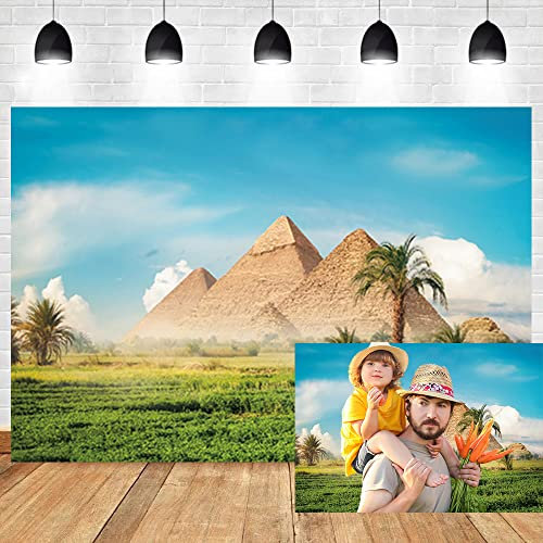 OERJU 3 x 2 m Ägypten Pyramide Fotografie Hintergründe Historische alte Pharao Grab Ruine Palme Grasland Landschaft Fotohintergrund Porträt Fotos Shooting Video Studio Requisiten Tapete