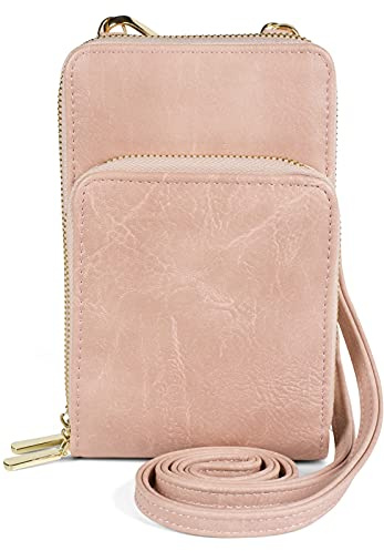styleBREAKER Damen Mini Handy Umhängetasche RFID Block | 11x17,5x5 cm Crossbody-Bag, 2 RV-Fächer, 4 Kartenplätze, Sichtfenster, 67-121 cm Gurt abnehmbar, sicherer Datenschutz.