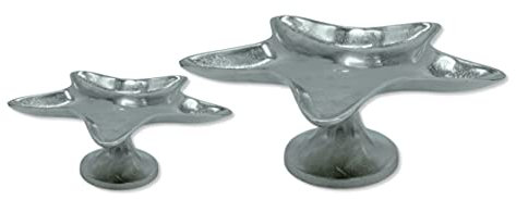 DARO DEKO Metall Servierplatte Stern mit Standfuß Silber 2er Set